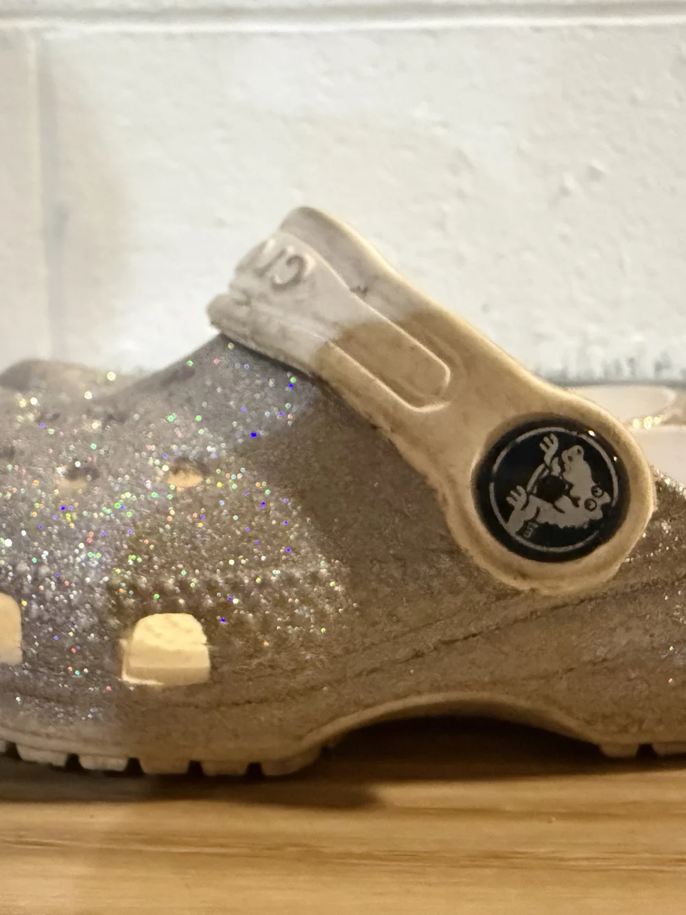 CROCS Kids' Glitter Clogs in Silver with White Straps